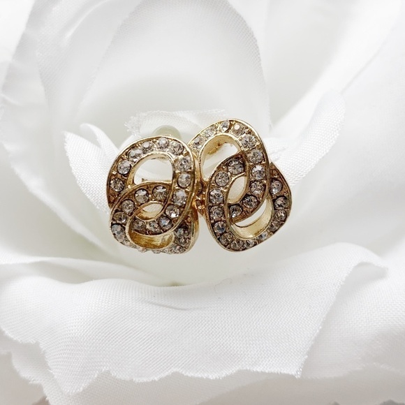 Gold Rhinestone Stud Earrings - Picture 1 of 2